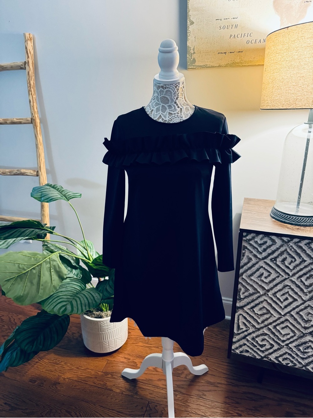 Ted Baker London Black Long-Sleeve Ruffle Front Dress
